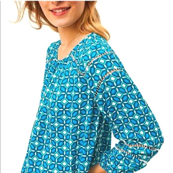 Loft Medium aqua/green/cream Geometric flowy top Item# 2A - Picture 1 of 6